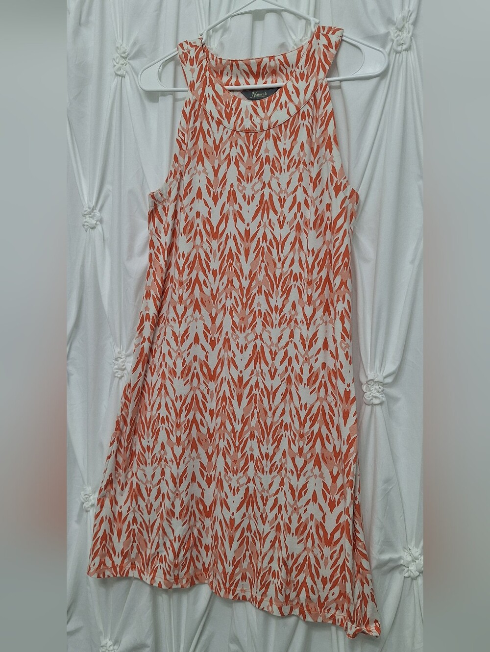 Natural Reflection Orange and White Sleeveless Printed Shift Dress